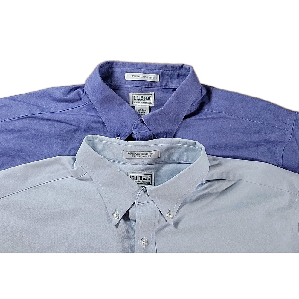 LOT OF 2-LL Bean Wrinkle Free Traditional Fit  MEN'S Button DOWN Shirt,‎ 18 TALL